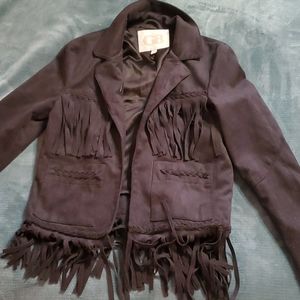 Gianni Bini Unworn Black Leather Fringe Jacket.